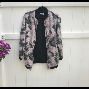 Pink Tropical Printed Bomber Jacket